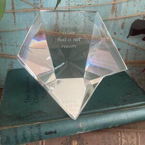 VTG Diamond Prism Paperweight Signed Stueben Nothing Is Law That Is Not Reason